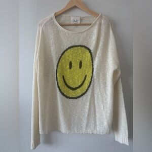 🙂✌️Fantastic Fawn Cream Knit Sweater with Yellow Smiley